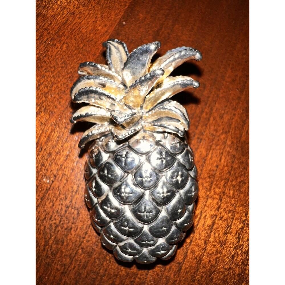 Pineapple Silver Tone w/ Gold Tinged Top Pendant / Pin Vintage